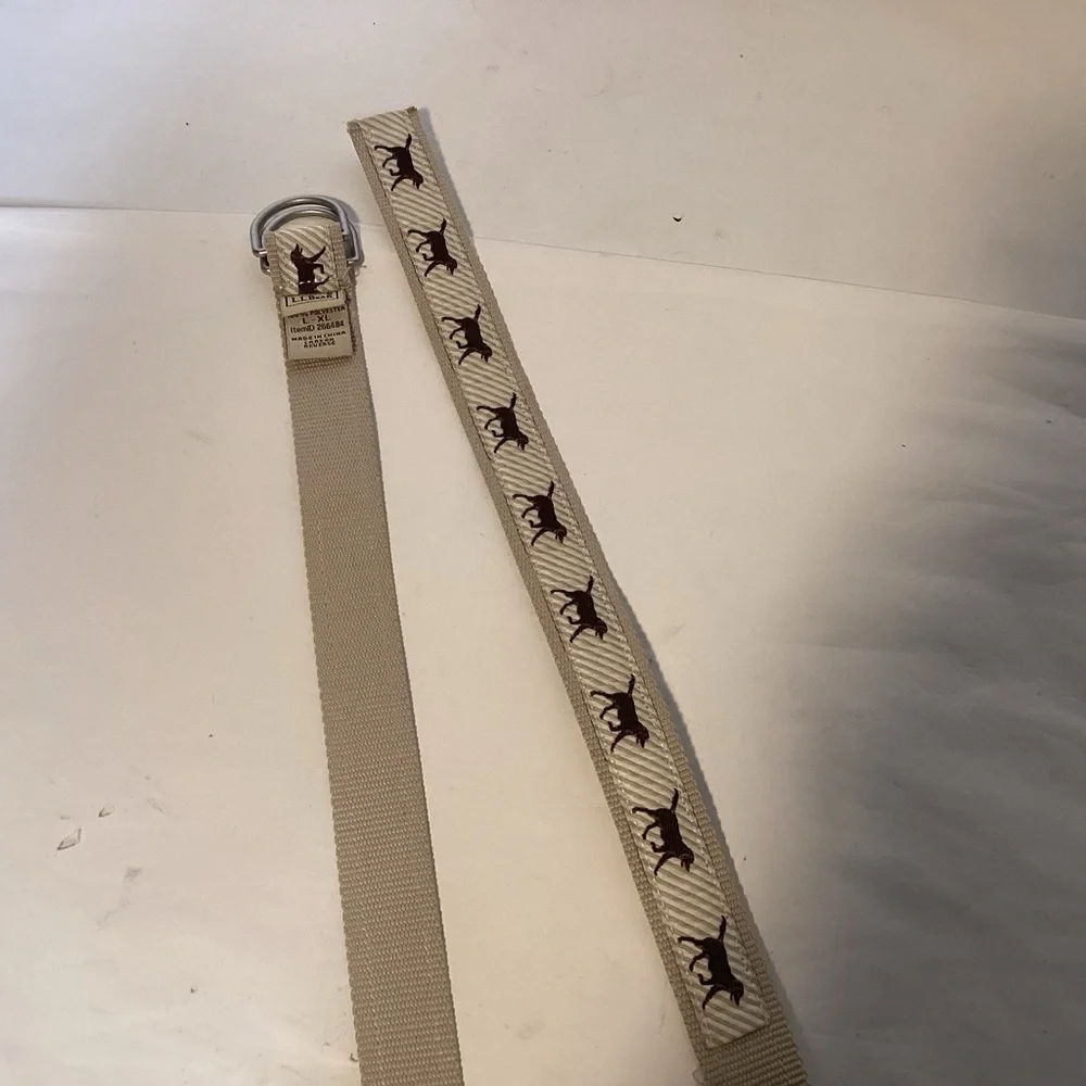 L.L. Bean Belt tan striped with Labrador retrievers Men’s unisex size L / XL - Picture 7 of 11